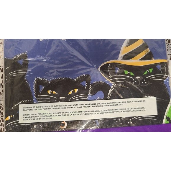 Vintage Pumpkin Time Vinyl Tablecover Halloween Cats Witch Hat Spooky 52 x 70 in - Picture 6 of 6